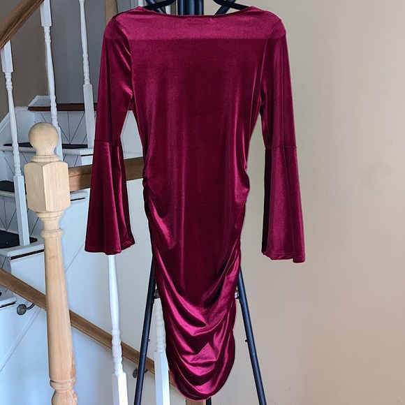 Burgundy Suede Maternity Dress. - Picture 5 of 8